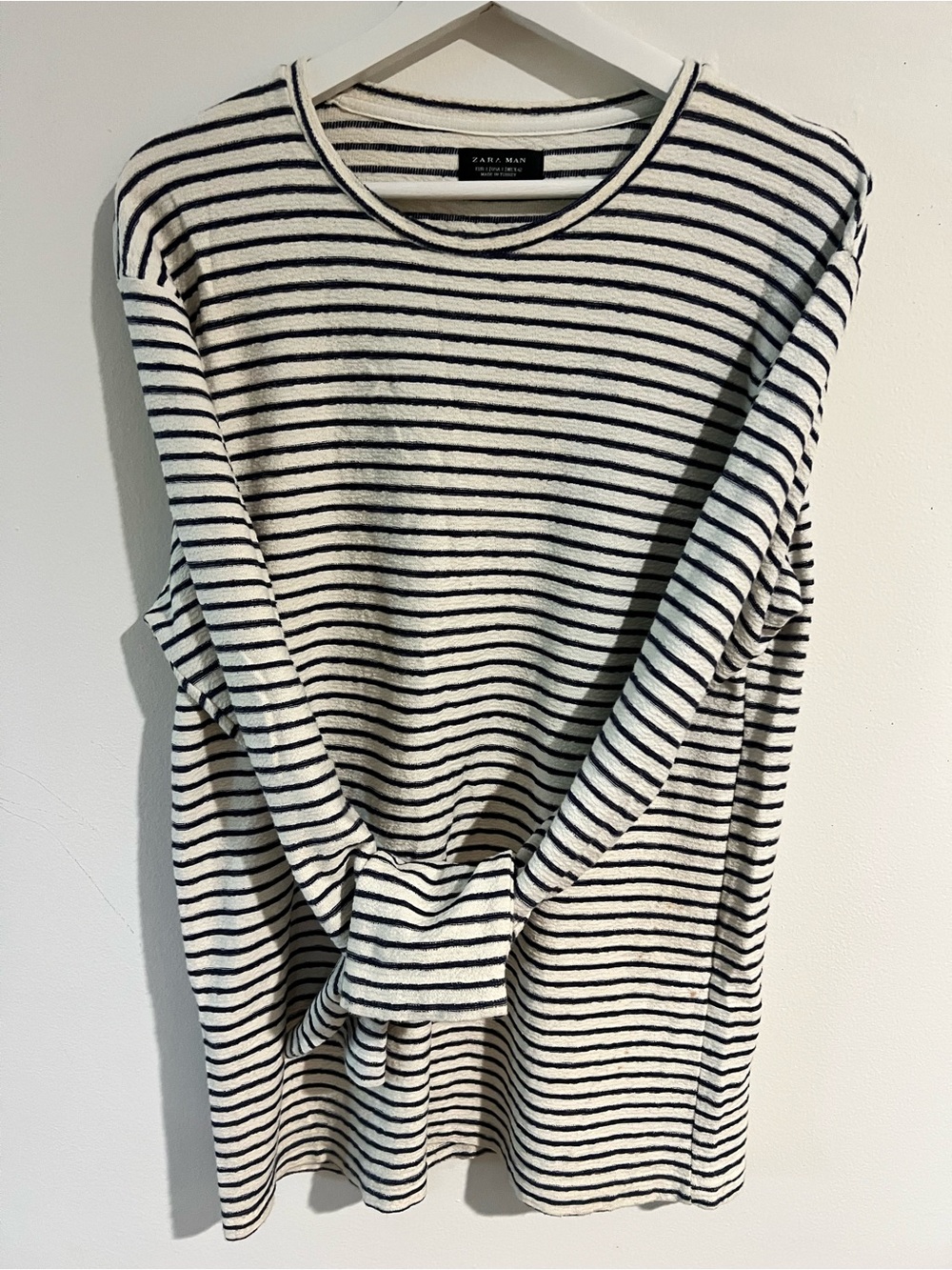 Zara Cream and Black Striped Crewneck Sweater